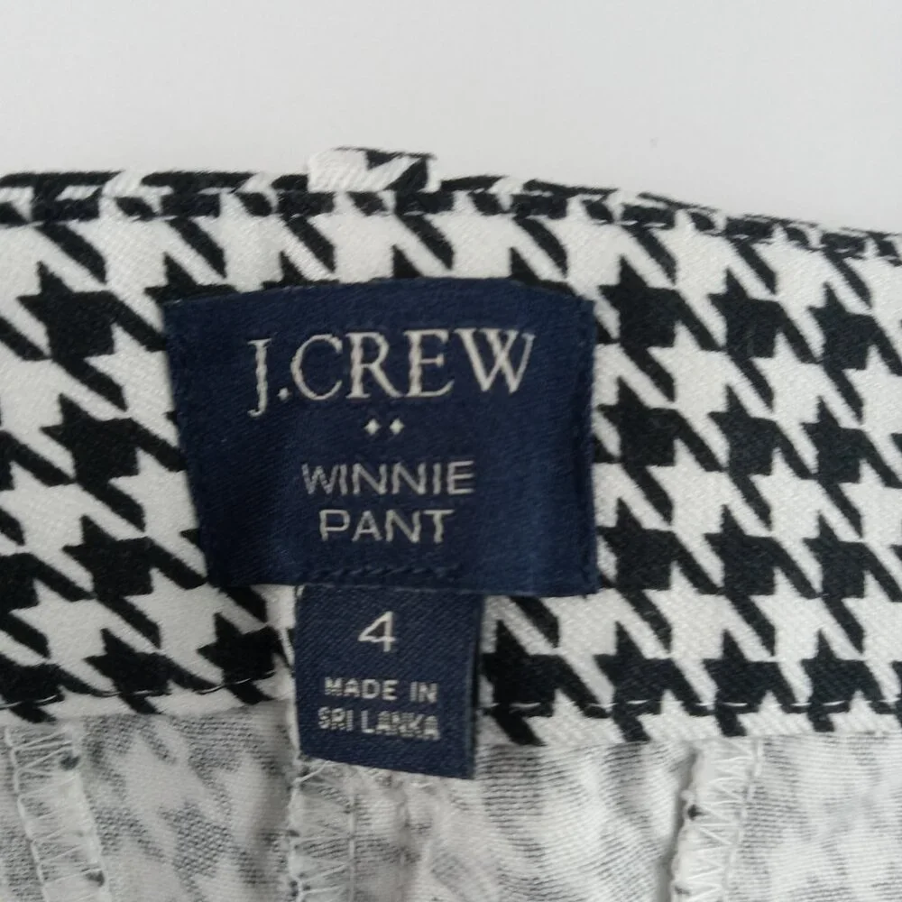 J. Crew Women's Winnie Crop Pant Size 4 Black White Houndstooth Mid Rise Stretch
